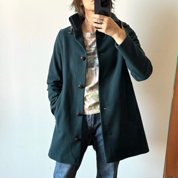 Vintage 2000s SESSÙN Teal Green Wool Blend Funnel Neck Coat - Picture 3 of 13